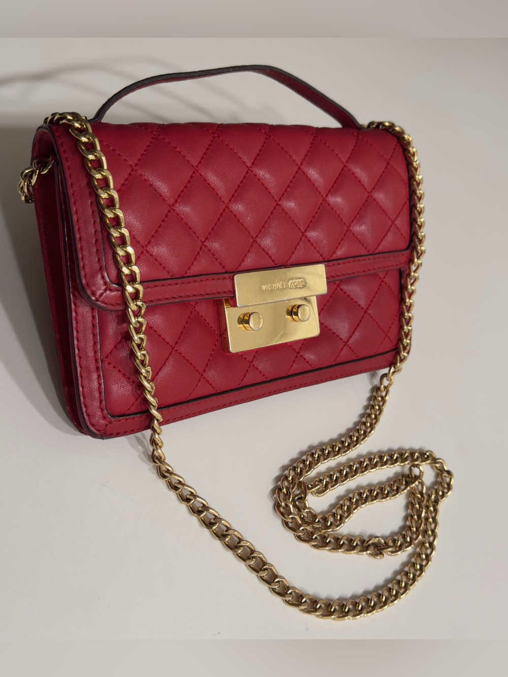Michael Kors Quilted Leather Sloan Small Messenger Crossbody Bag ~Red
